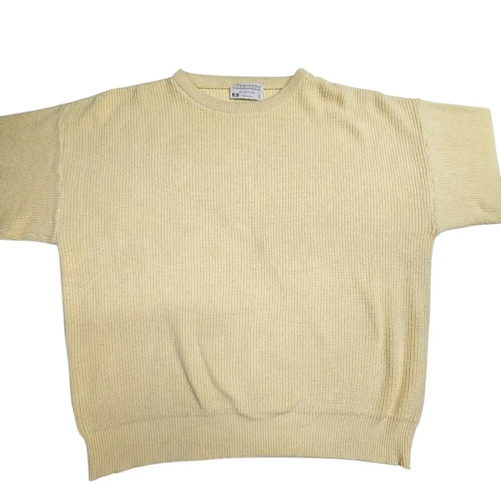 Vintage Lord Jeff Sweater Men's Large Yellow Heavy Cable Knit 100% Cotton USA